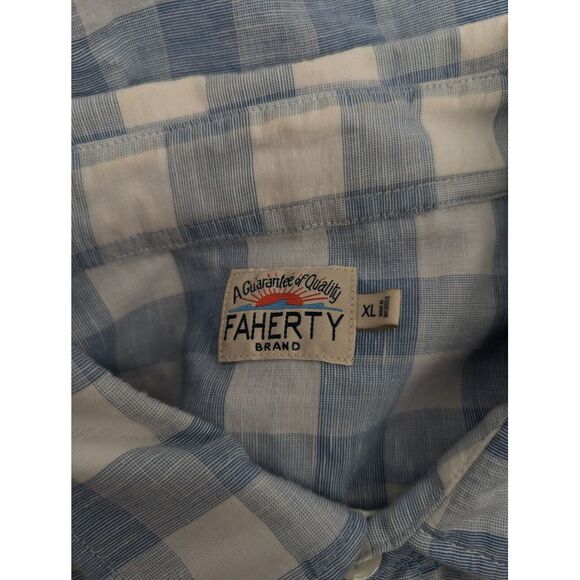 Faherty Men's Blue Plaid Checked Linen Blend Short Sleeve Button Up Shirt, XL - Picture 6 of 6
